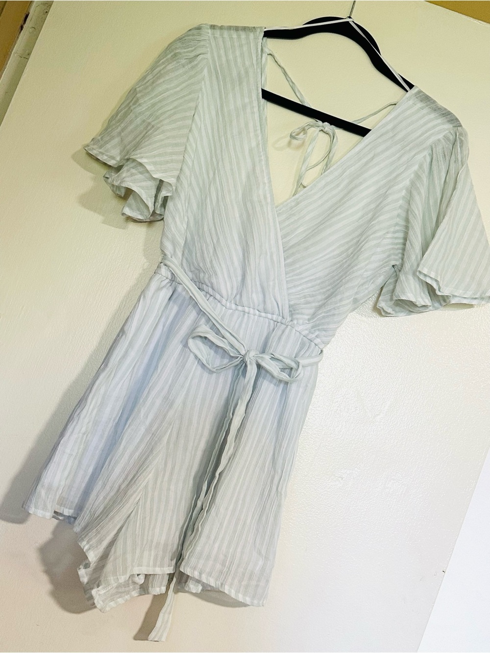Light Mint Green/White Striped Romper Dress S - Picture 2 of 4